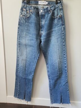 EB Denim Two-Tone Blue Boot Cut Jeans with Front Slits